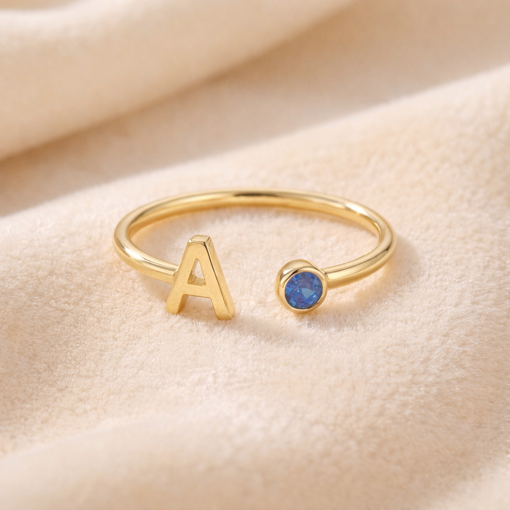 Aluna - Ring mit Initial & Geburtsstein 925 Silber