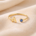 Aluna - Ring mit Initial & Geburtsstein 925 Silber