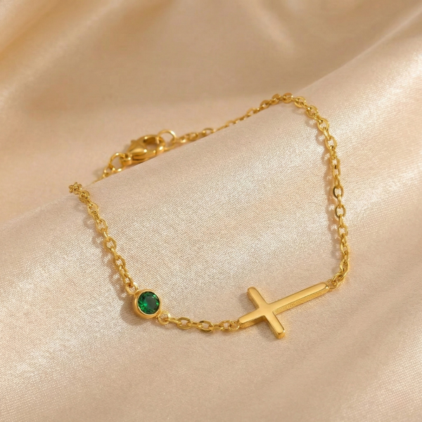 Crossira - Armband mit Kreuz & Geburtsstein