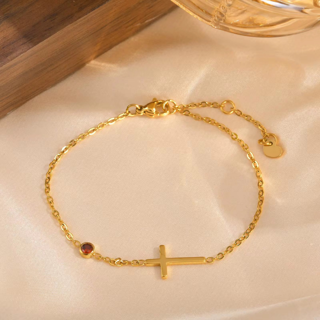 Crossira - Armband mit Kreuz & Geburtsstein